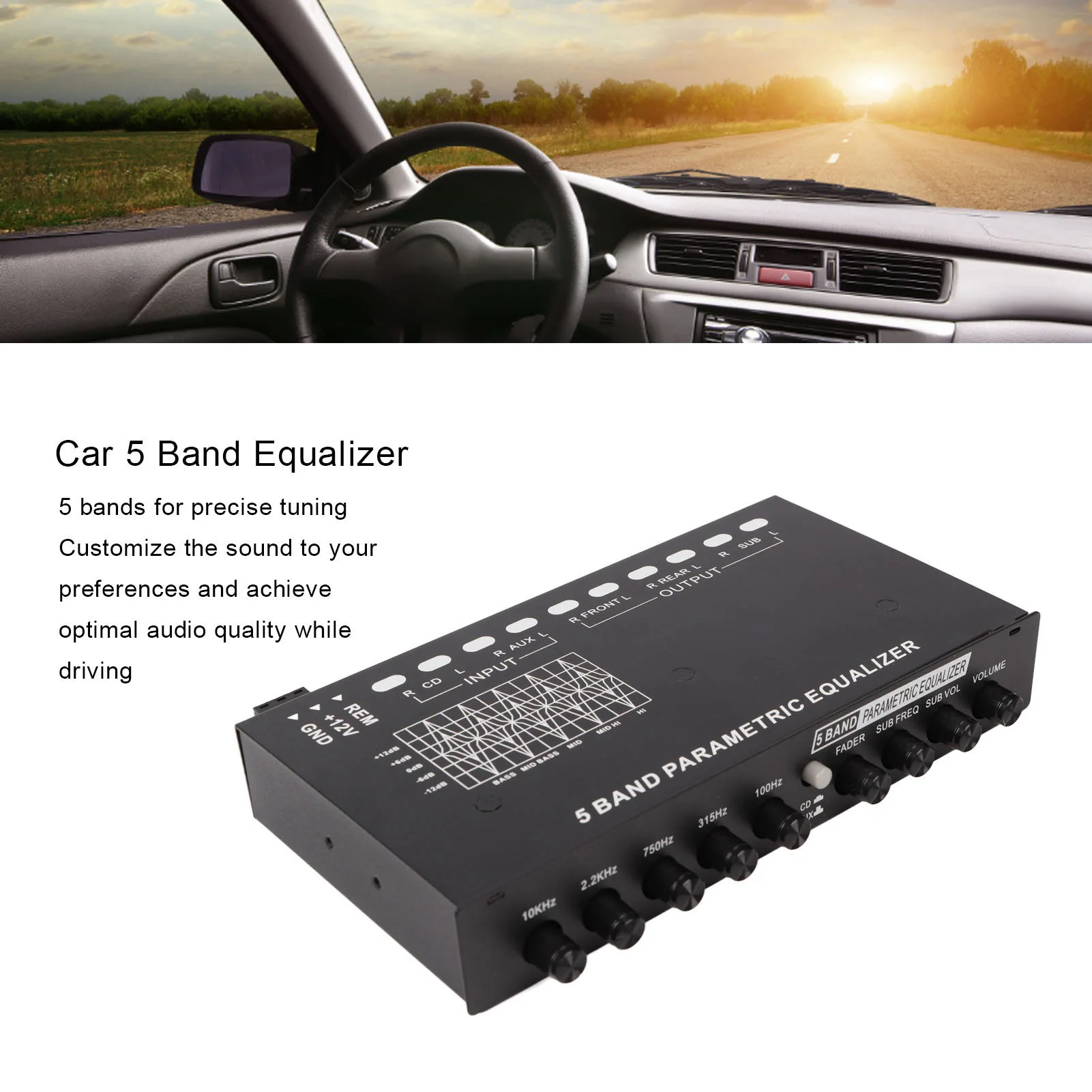 Sound Amplifier Audio Equalizer Car Stereo Equalizer Adjustable 5 Bands Precise Tuning EQ Tuning Crossover Amplifier Graphic Equalizer Car Accessories