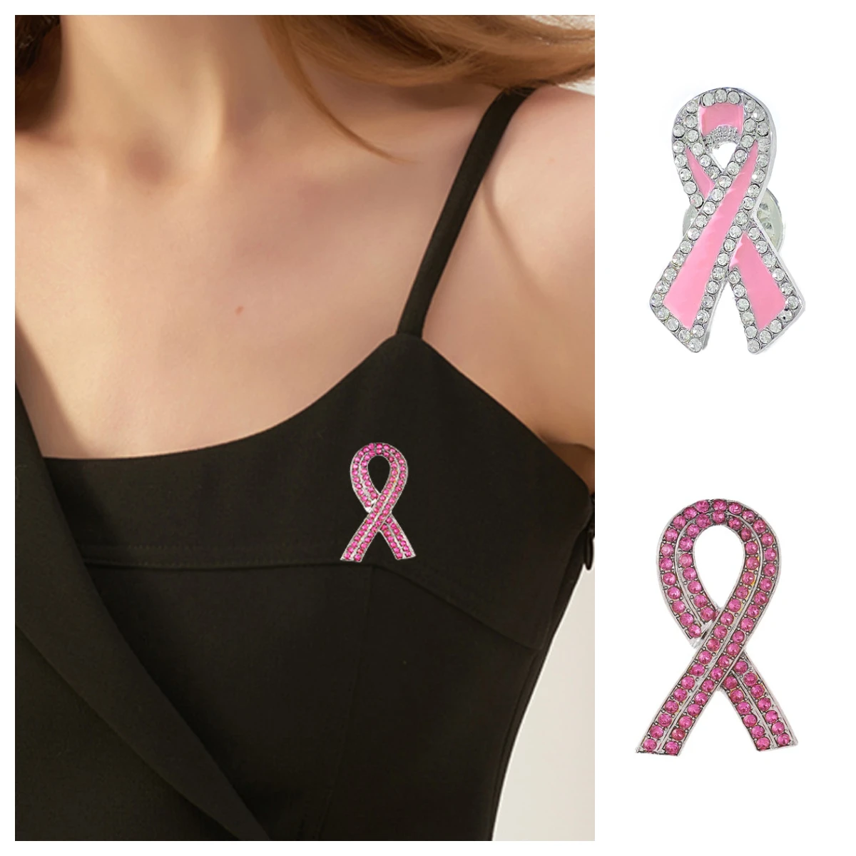 

Breast Cancer Awareness enamel Lapel Pin Pink Ribbon Glitter Filled Women's Brooches Pins 12 Colors wholesale Fundraisers Events