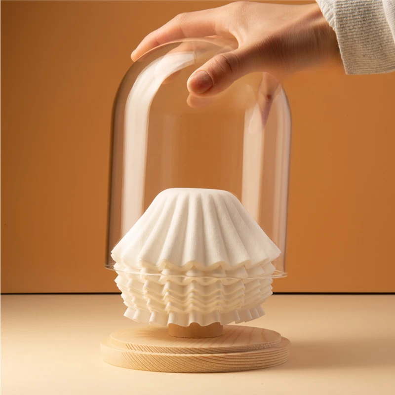 Cake Filter Paper Storage Box Glass Solid Wood Coffee Filter Paper Storage Rack Dustproof Storage 2