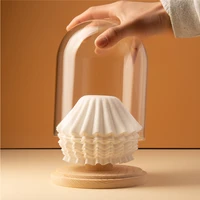 Cake Filter Paper Storage Box Glass Solid Wood Coffee Filter Paper Storage Rack Dustproof Storage 2