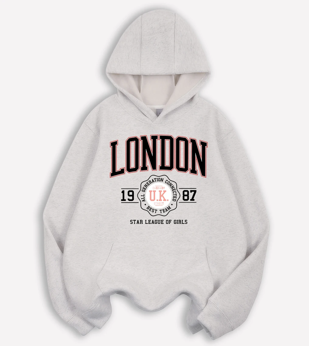 London Star League Of Girls Print Male Hoody Hip Hop Colour Hoodies Fleece All-Match Pullovers Pocket Mens Vintage Loose Clothes