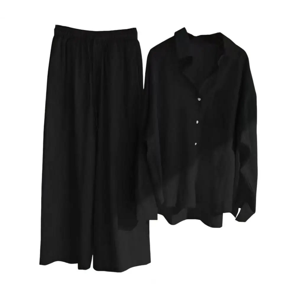 

Autumn Tops Pants Set Comfortable High Waist Women Outfit Set Easy to Match Solid Color Women Outfit Set for Home Wear