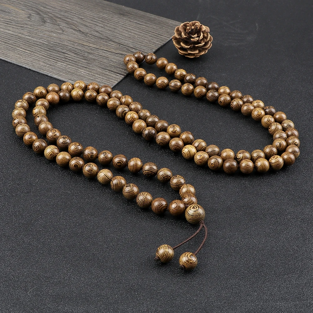 Pulsera de oración de cuentas de madera Natural para hombres y mujeres, collar de cuentas de Buda budista de sándalo, regalo de joyería de Yoga, 108 Mala, 8mm, 10mm