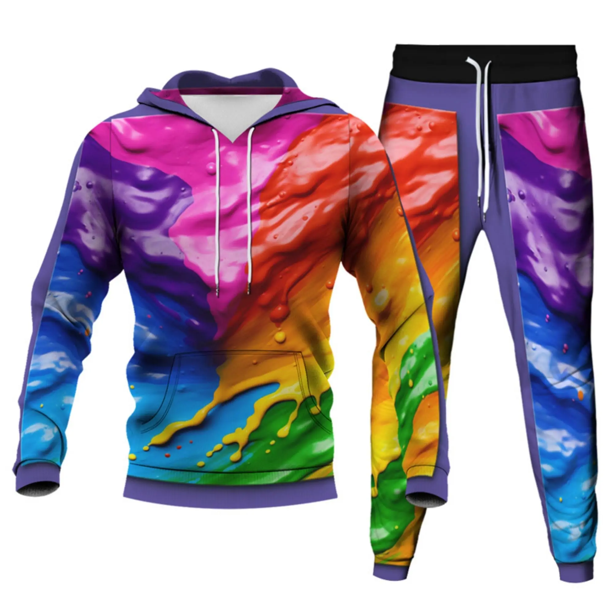 Colorful Ink 3D Printed Hoodie Pant Sets Men's Casual Sweatshirts