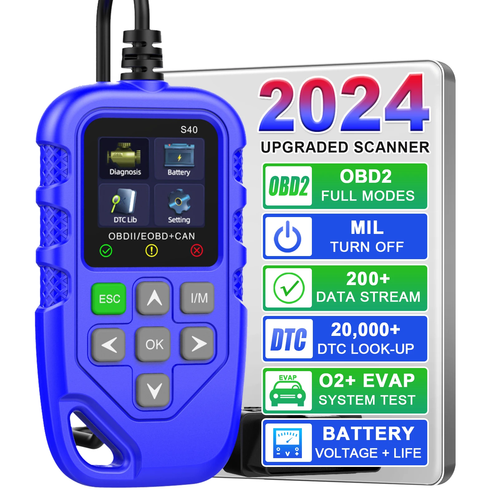 

Newest Hand Held S40 OBD2 Color Big Screen Auto Biagnostic Tool OBD2 Type-c Interface Can Upgradeable 12V Obdii Scanner