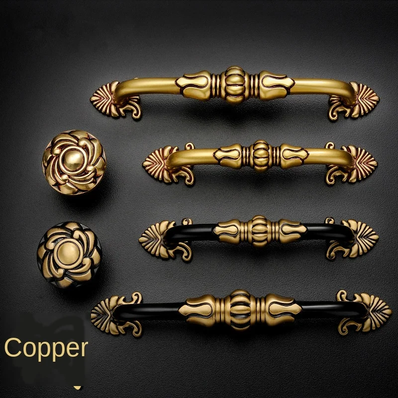 

European Copper Door handle Antique Drawer Pulls Vintage Kitchen Cabinet Handles and Knobs Furniture Hardware Accessories