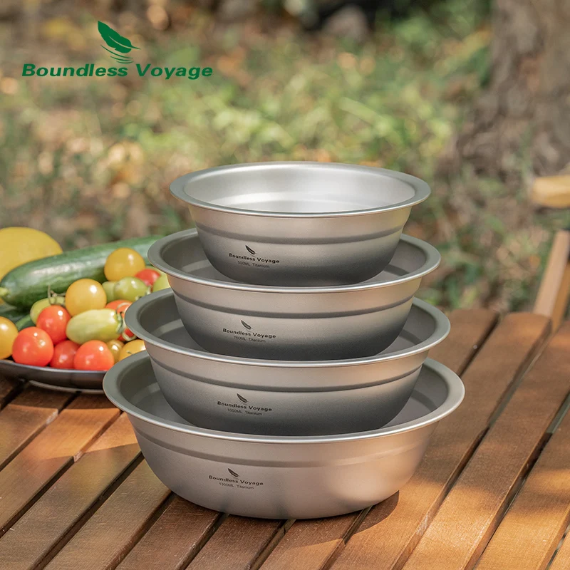 Boundless Voyage Titanium Bowl Camping Plate Serving Rice Soup Salad Dinnerware Set Stackable Outdoor Home Kitchen Tableware