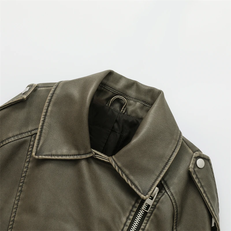 RARF 2023 New style Women's washed leather jacket with belt