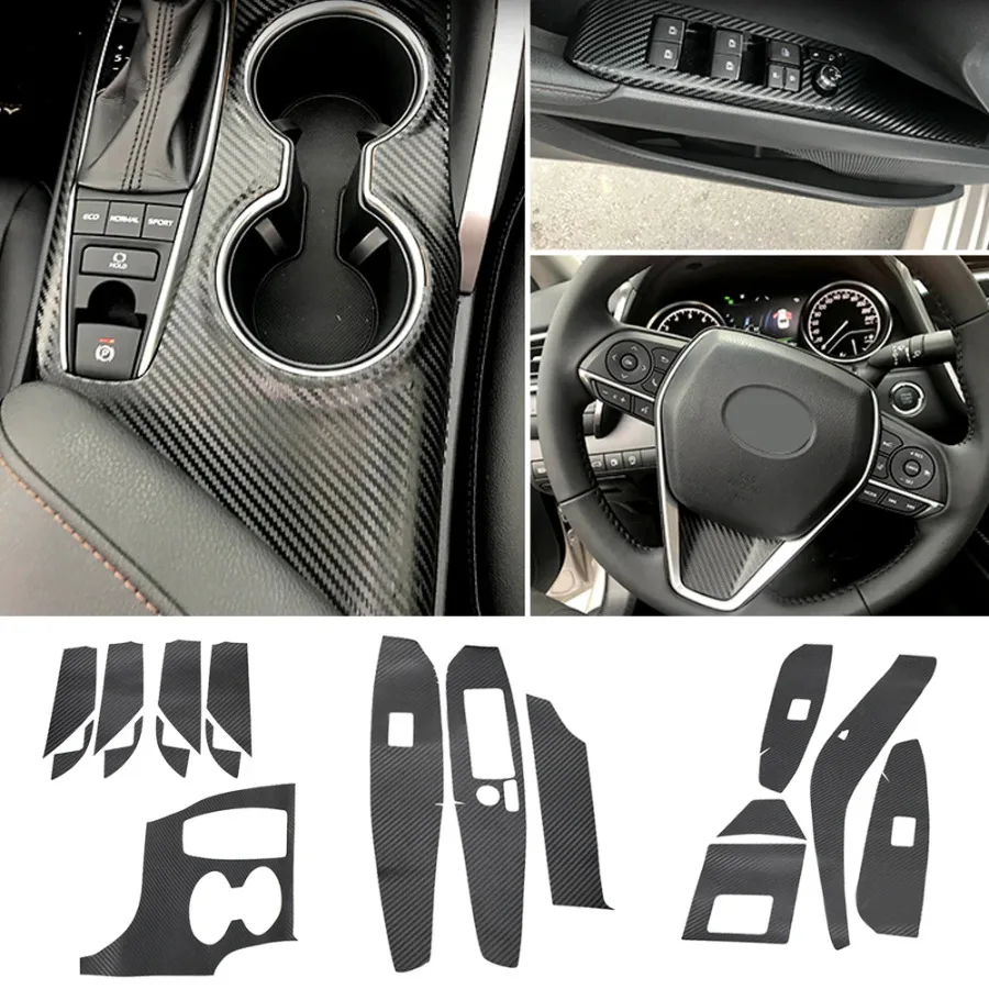 

18pcs Carbon Fiber Pattern Decor Film Car Sticker Door Armrest Decal Car Interior Trim Stickers for Toyota Camry 2018-2021 LHD