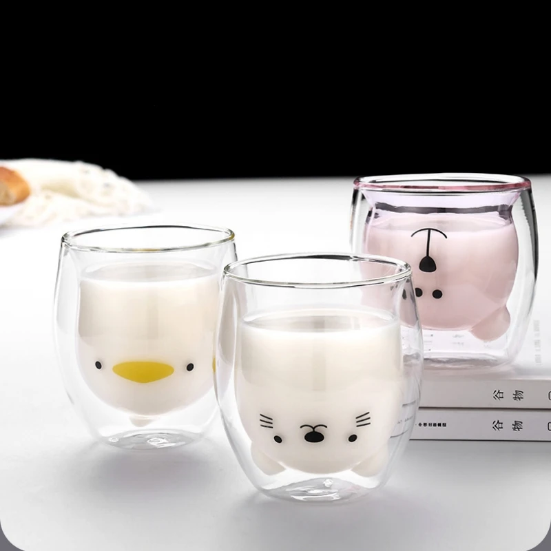 Tazza In Vetro Con Doppia Parete E Orsetto 3D, 261 Ml, Vetro Borosilicato, Regalo Simpatico Per Ufficio E Compleanno