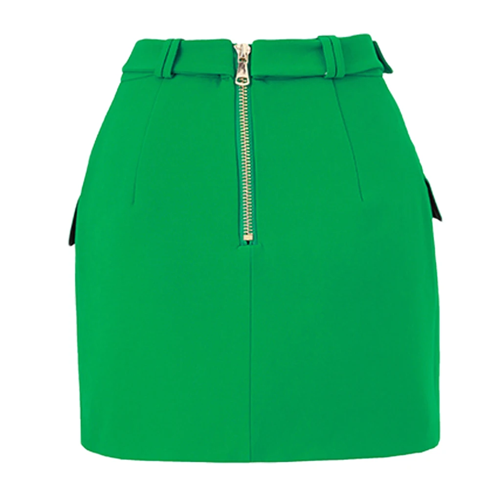 Y2K Summer Green/Black/White Candy Color Women Mini Straight Slit Skinny Skirt with Belt High Quality 2