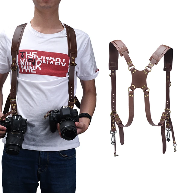 Harnais en cuir pour appareil photo, sangle d'épaule Double épaule en cuir pour  appareil photo DSLR – les meilleurs produits dans la boutique en ligne Joom  Geek