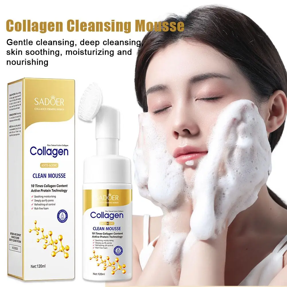 SADOER Collagen Facial Cleanser Mousse Deep Cleansing Skincare Moisturizing Firming Face Wash Foam Cleanser Skin Care Products facial cleanser