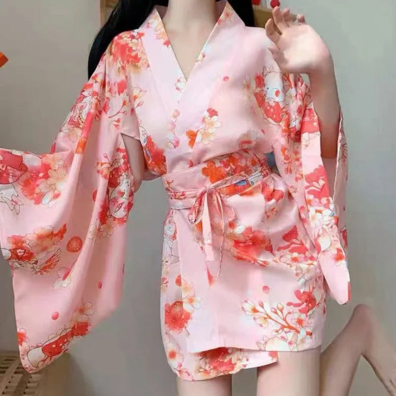 Sexy Sleepwear Women Underwear Robe Print Floral Pajama Sets Homewear Kimono Japanese Long Sleeve Mini Dresses Nightwear