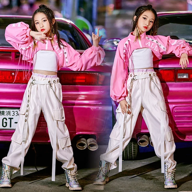 

Dancewear Festival Clothing Kpop Outfit Girls Hip Hop Dancing Clothes Pink Street Dance Stage Costume Childrens Day Jazz