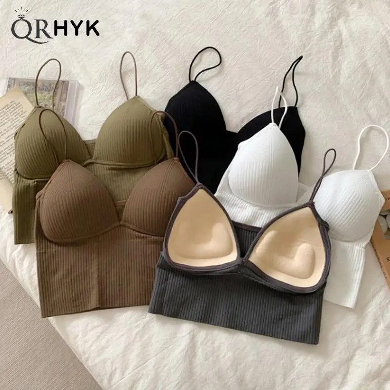 

New Ladies Sleeveless Camisole with Chest Pads Slim Fit Sexy Stretch Push Up Bra Cropped Navel Short Tube Top V-Neck Tops