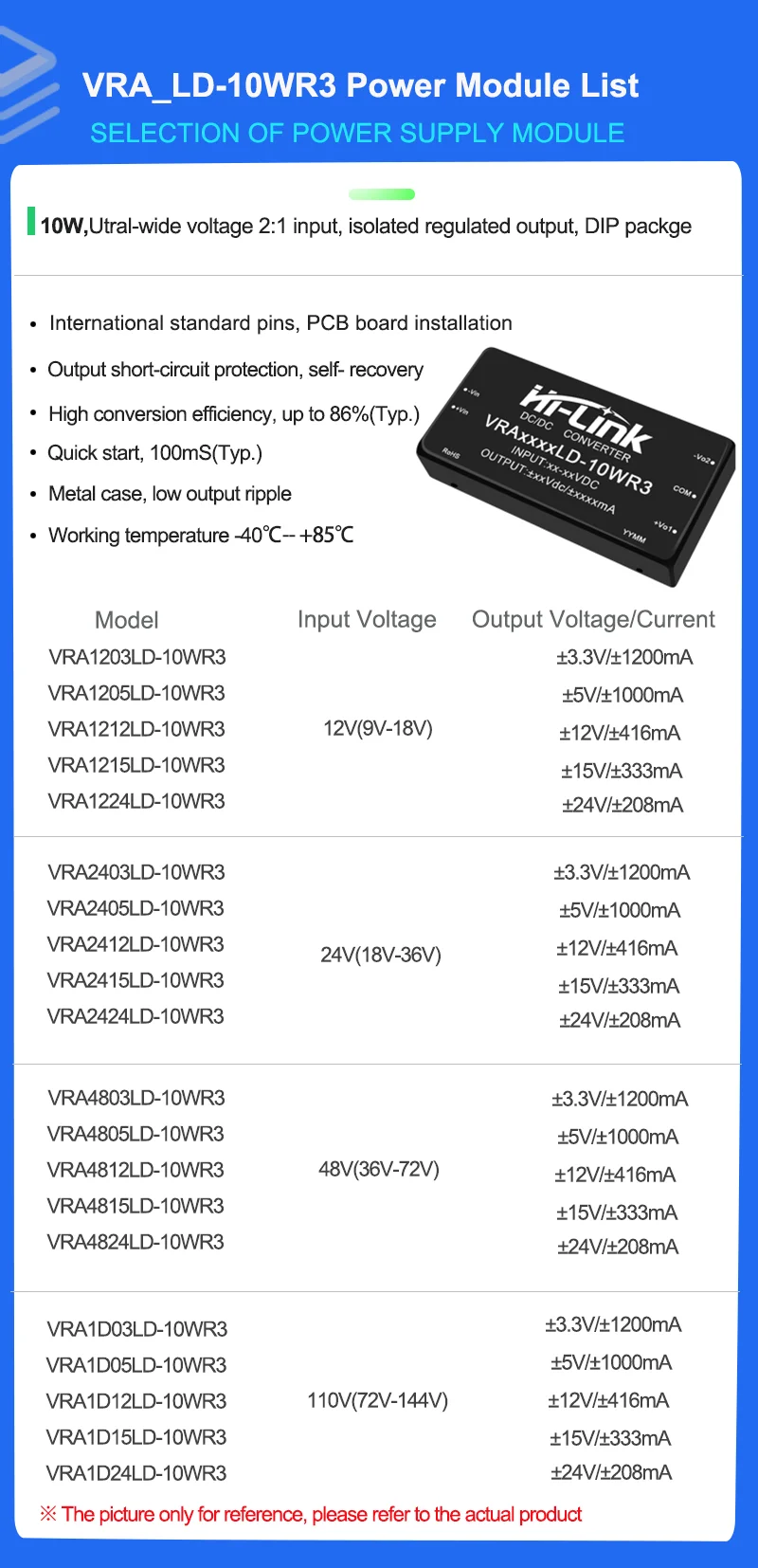 2pcs 하이링크 오리지널 VRA1205LD-10WR3 10W 산업용 전원 모듈 9-18V 입력 1500V 절연 스마트 전자 부품