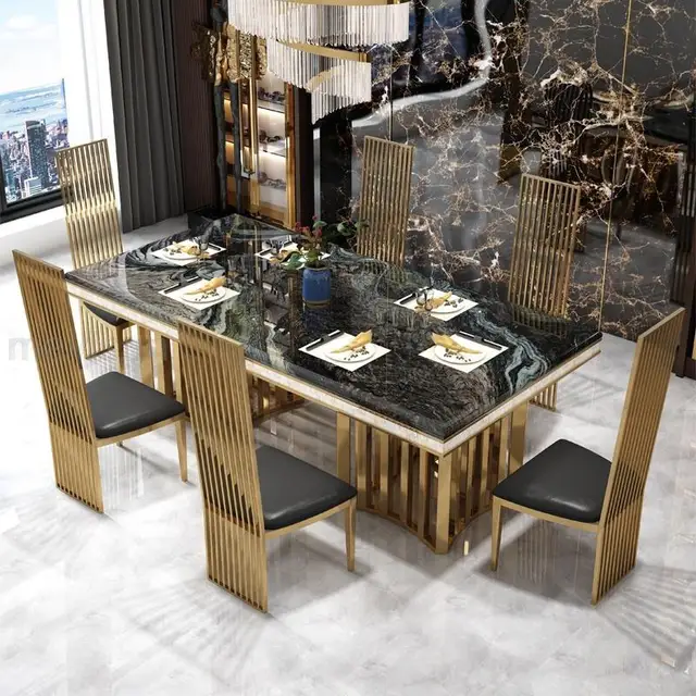 Luxury Marble Living Room Dining Table Chair Combination: