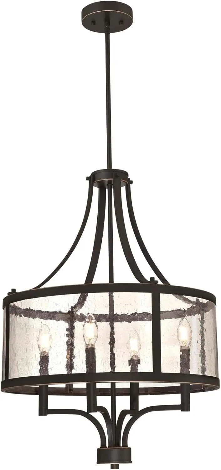 

Belle View Four-Light Indoor, Oil Rubbed Bronze Finish with Highlights and Clear Seeded Glass Chandelier, One Size , Oil-rubbed