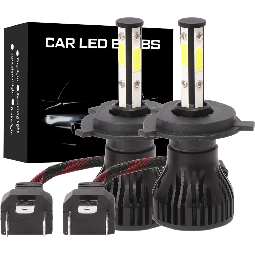 차량용 LED 헤드라이트 전구, 4 면 LED 6500K, H11, H4, H7, H8, H9, 9004, 9005, 9006, 9007, 자동 LED, HB3, HB4, HB5, 헤드램프, 12V, 6000K, 2 개, 신제품