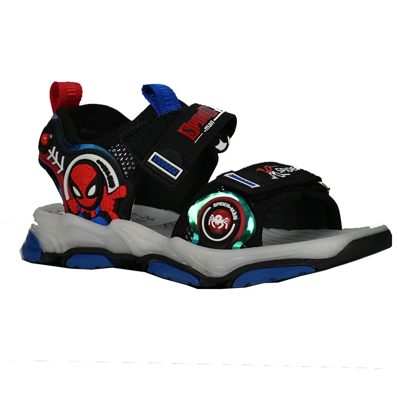 Disney Children Led Light Shoes Summer Boys Cartoon Spiderman Sandals Kids Beach Shoes Anti-slip Outdoor Shoes for Boys 1-7Y