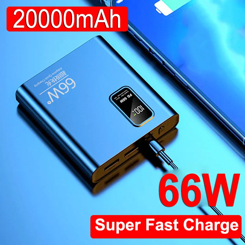 

20000mAh Mini Power Bank 66W Super Fast Charging Portable Charger Digital Display External Battery Pack for iPhone Xiaomi