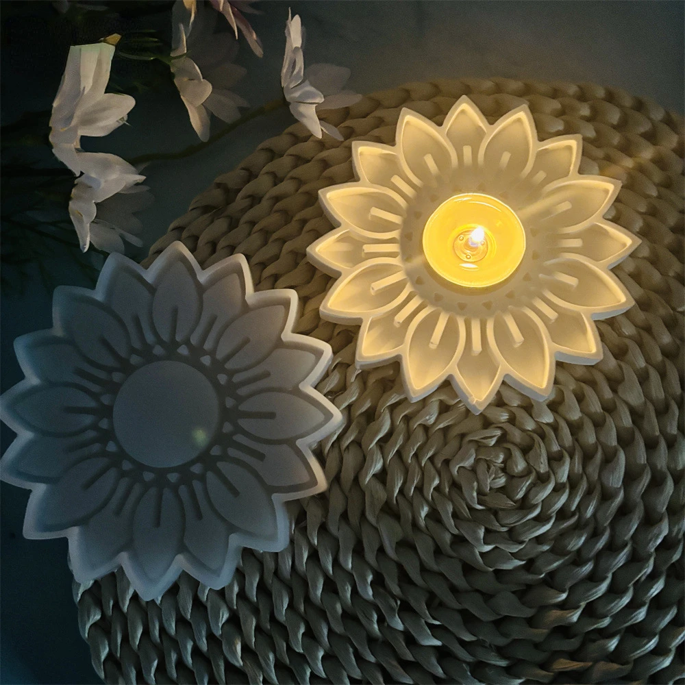 

DIY Sun Flower Candlestick Plaster Mold Sun Flower Desktop Ornament Decoration Butterfly Candlestick Silicone Molds