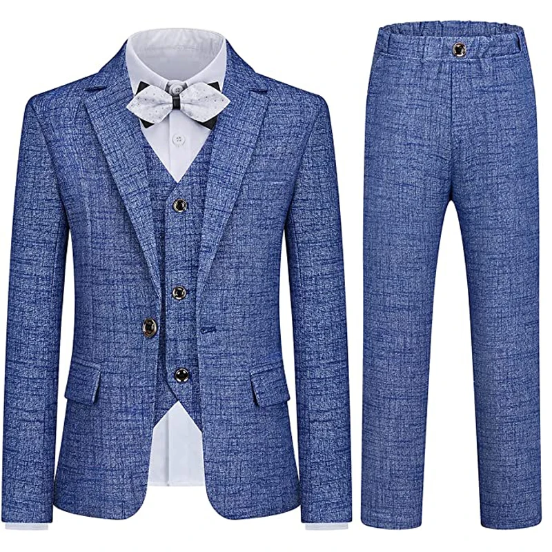 LOLANTA 5-delig jongenspakket, kleding voor jonge bruidsjonkers, kinderen, geruite blazer, pak, formeel smokingvest, broek, overhemd, vlinderdas, Blauw, 9-10 jaar LOLANTA 5-delig jongenspakket, kleding voor jonge bruidsjonkers, kinderen, geruite blazer, pak, formeel smokingvest, broek, overhemd, vlinderdas, Blauw, 9-10 jaar