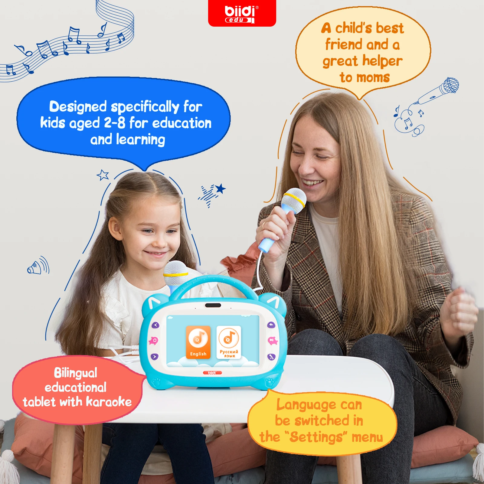 러시아어 카자흐어 영어 노래방 교육용 기기 32GB 확장 가능 어린이 학습용 오프라인 태블릿 용 장난감