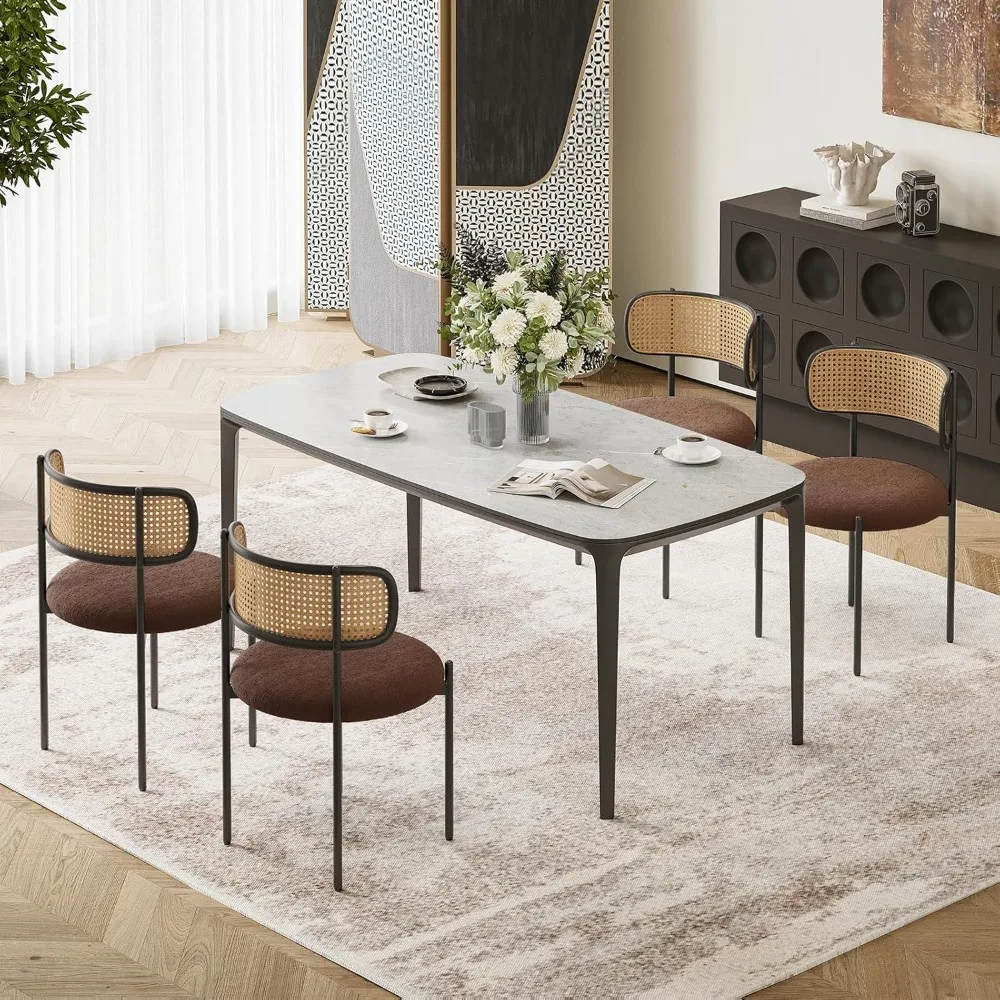 Kitchen Chairs Set of 2, Mid-Century Modern Dining Chairs,Kitchen Dining Room Chairs, Rattan Backrest Round Upholstered 2