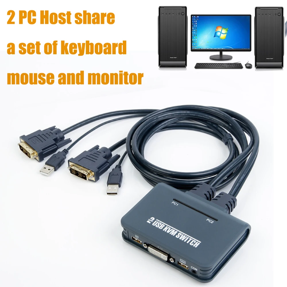Usb 2.0 Dvi Kvm Switch Converter Control 2 Computer Da Una Console Singola Due Pc Condividono Un Set Di Mouse Per Tastiera E 1 Monitor