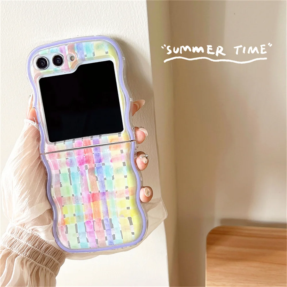 Cartoon Colorful Flower Transparent Wavy Painting Luxury Phone Case