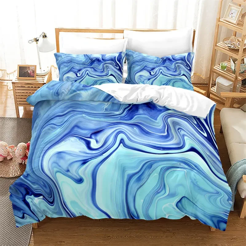 

Aqua Blue Marble Duvet Cover Set Queen Modern Art Abstract Bedding Set 3D Geometric Pattern Comforter Cover For Kids Teens Girls