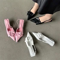 Eilyken Fashion Sexy Flower Pointed Toe Thin Low Heels Pumps Women Elegant Wedding Slingback Mules Shoes Zapatos De Mujer - Image 5