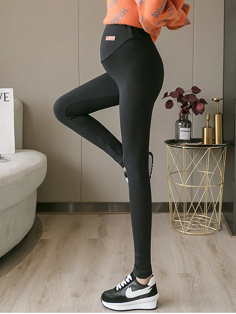 Autumn and Winter Women Clothing Maternity Clothes Leggings Thickened with Velvet Pregnant Trousers Warm Pants