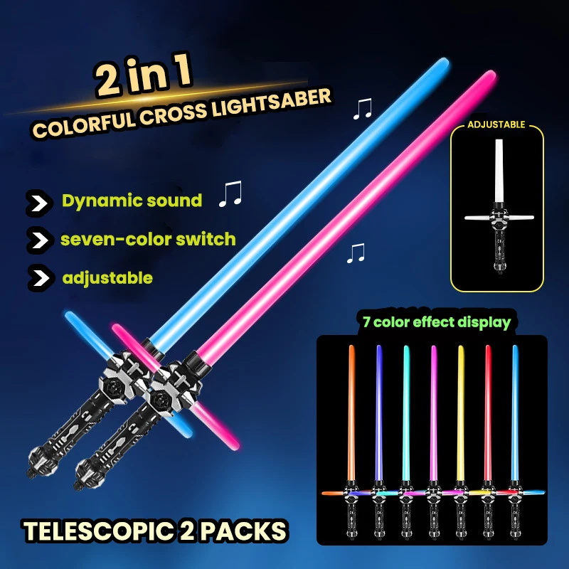 

2pcs RGB Variable Lightsaber Toys Light Saber Luminous 7-Color Discoloration Volume Adjustment Battery Laser Sword Cosplay Prop