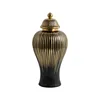 Ceramic Checkmate Jar Flower Vase Black Ginger Jar Gold-rimmed Storage Tank Porcelain Handicraft Floral Arrangement Accessories 6