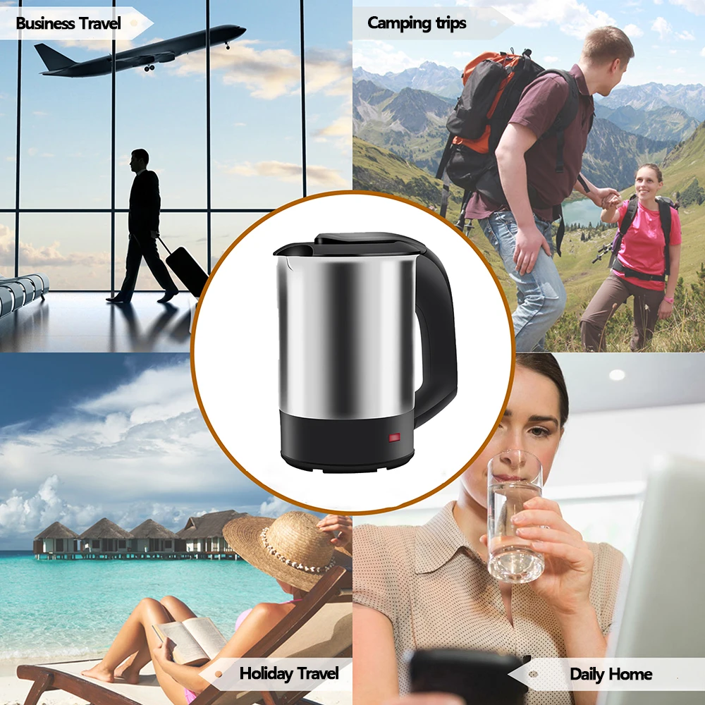 Mini Electric Kettle Tea Coffee Stainless Steel 1000W Portable Travel Water Boiler Pot 0.5L For Hotel Family Trip 2