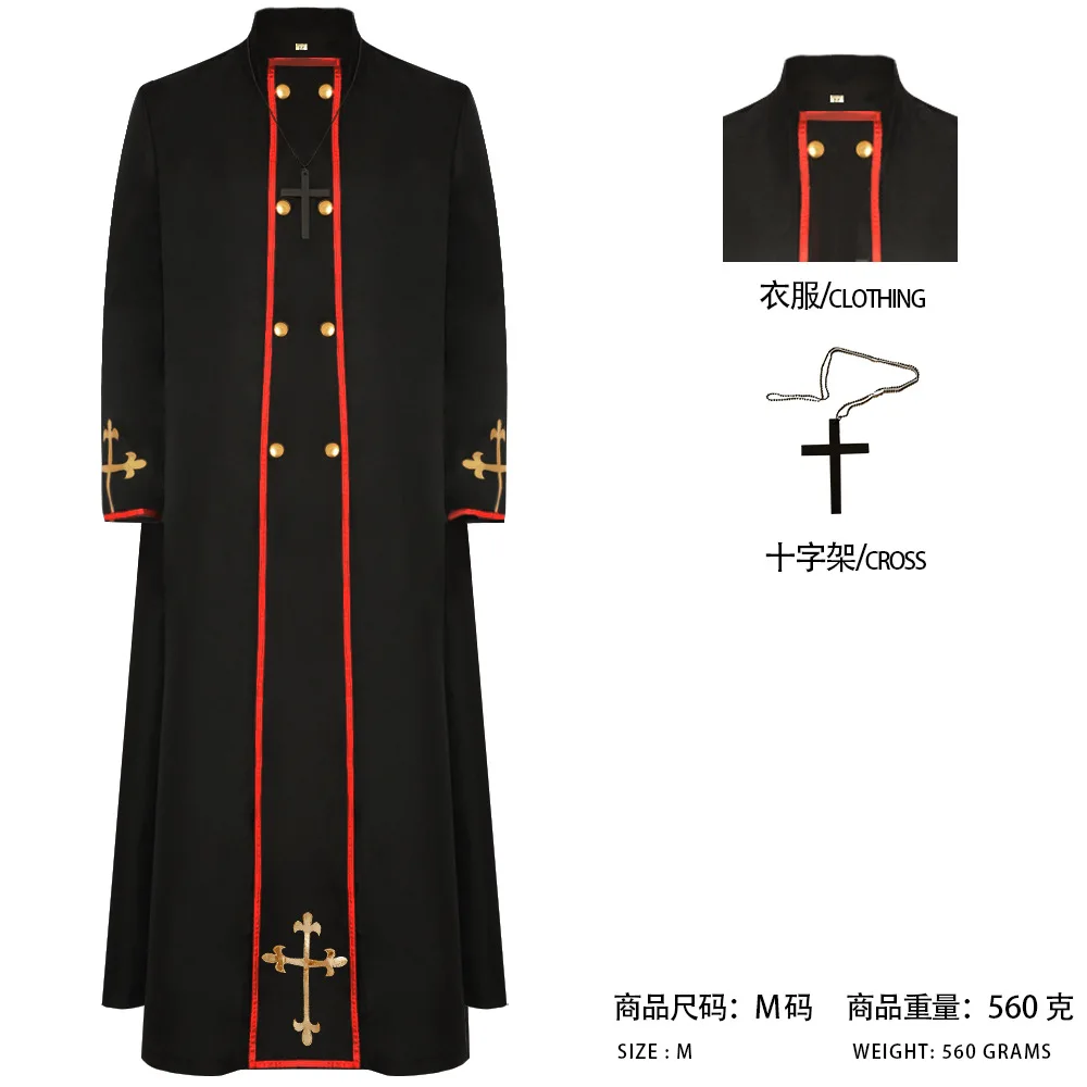 Halloween Cosplay Medieval Catholic Priest Costume Carnival Men's Dreadful Pastor Monk Wizard Fancy Party Dress