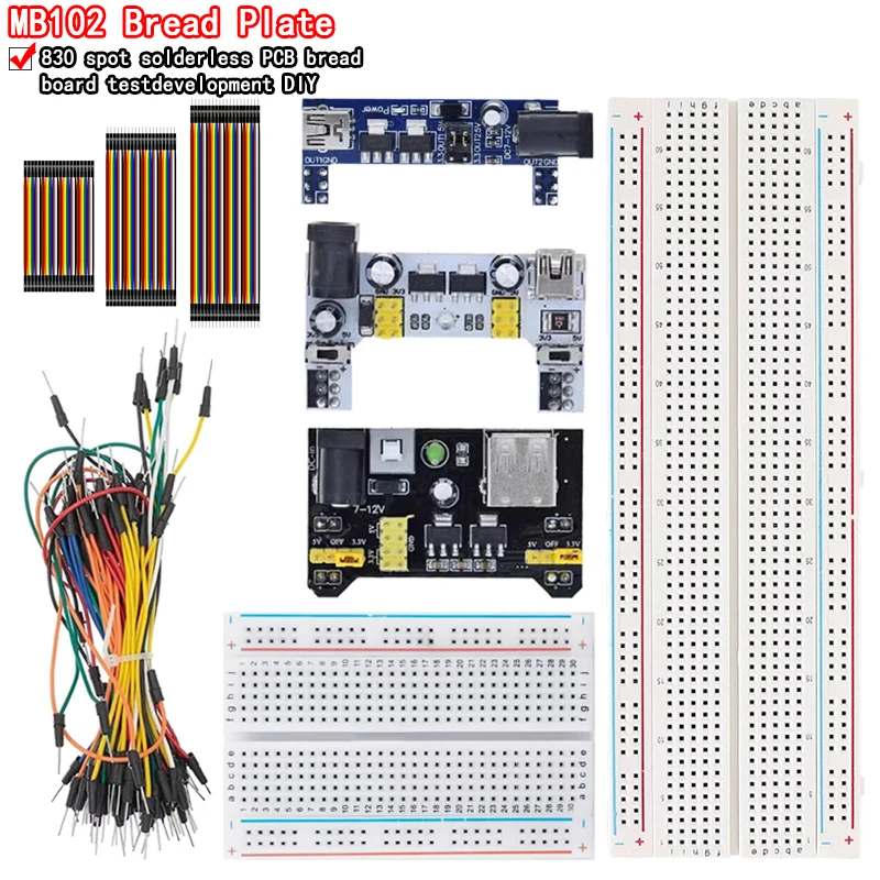 3.3V/5V MB102 Breadboard power module+MB-102 830 points Prototype Bread  board for arduino kit +65 jumper wires wholesale
