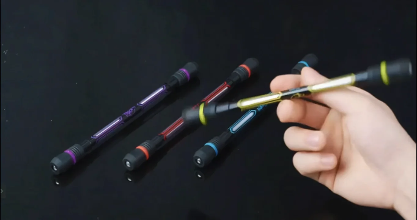 Rotary Full Needle Tube Neutral Pen Gel Ink Pens Creative Stress Relief Toy Made Durable Plastic Body Smooth Writing Spin Cool Pens, Rolling Finger Spin Game Pens with Refills Black Ink 0.5mm Spinning Pen