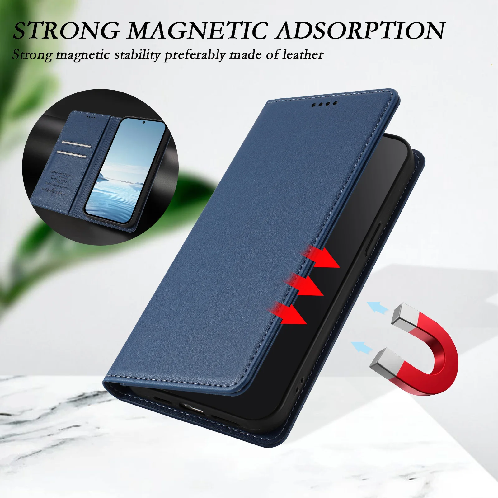 Luxury Leather Magnetic Phone Flip Cover - Elegant and Durable Design
