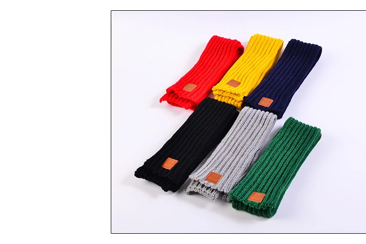 Winter Baby Scarfs Knitted Kids Neck Warmer Leather Lable Cross Children Boys Girls Scarves Baby Accessories 9*110cm