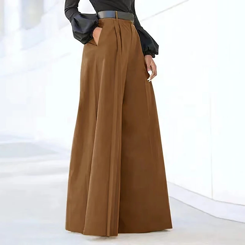 Summer Classic Pants Women's Solid High Waist Elegant Casual Loose Wide Palazzo Pants OL Office Work Long Trousers Flare Pants