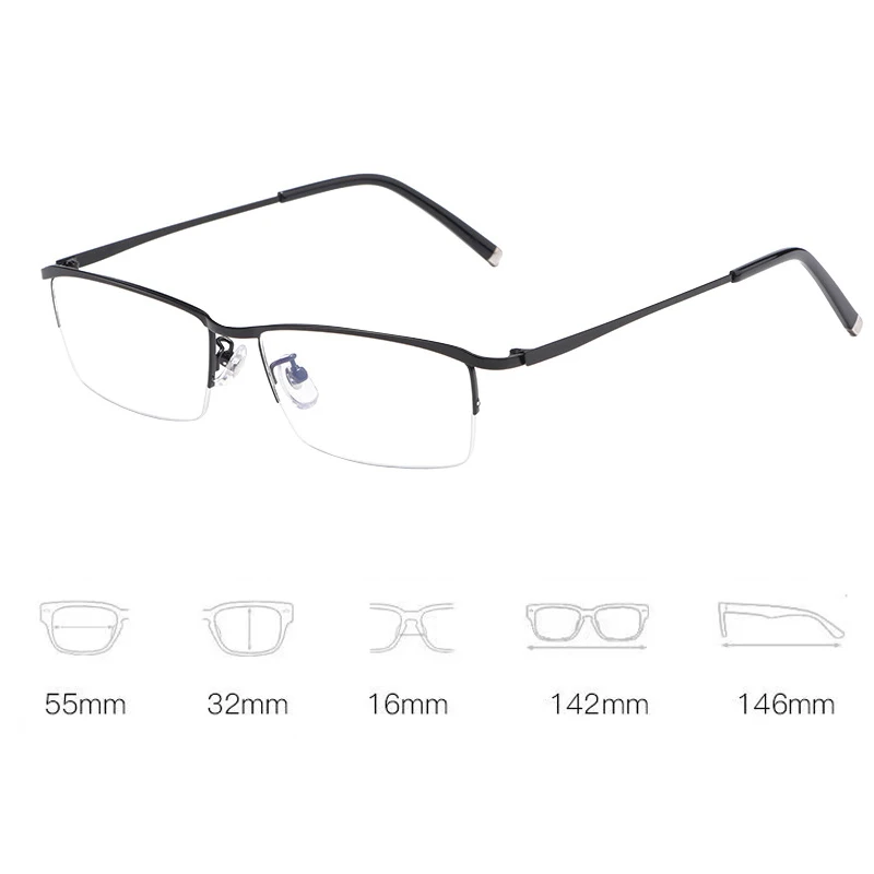 Business Men Myopia Glasses Fashion Trendy Metal Half Frame Nearsighted Eyeglasses Optical Prescription Eyewear Diopter To -6.0 6