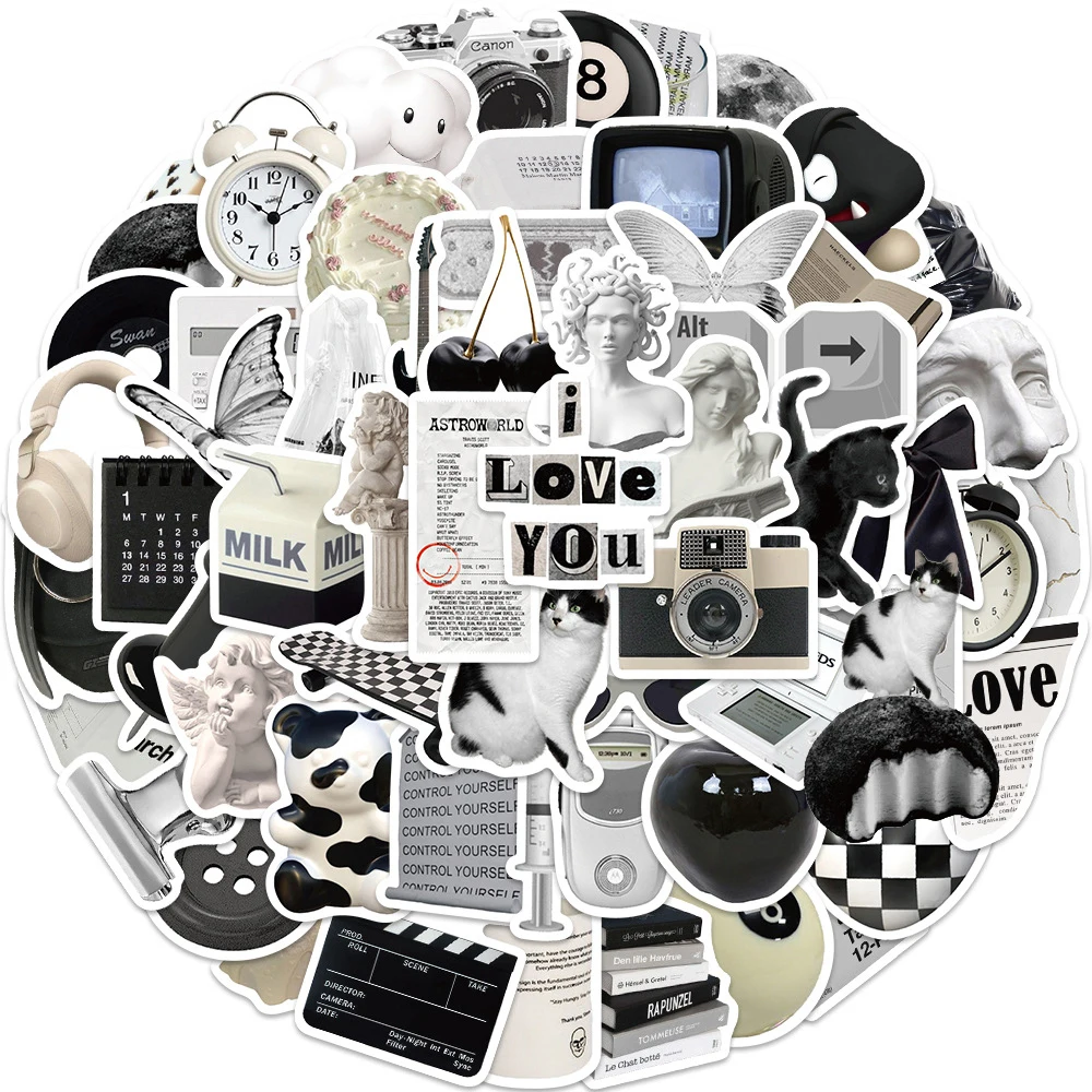 10/30/61pcs Ins Style Cute Stickers Black White Simple Decals Decoration DIY Phone Notebook Suitcase Laptop Fridge Wall