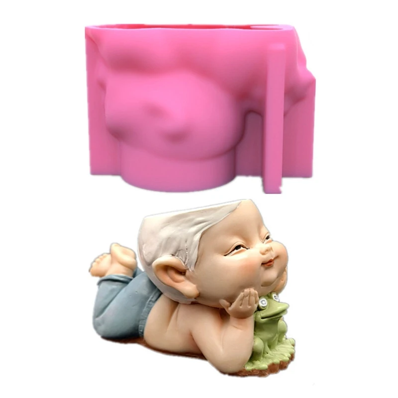 for Frog Boy Flowerpot Epoxy Resin Mold Succulent Plant Pot Holder Concrete Plaster Silicone Mould DIY Crafts Pen Holder 40GB