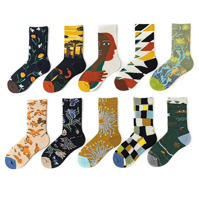 

New Autumn Winter Fashion Retro New Abstract Oil Painting Art Socks Men /Women Novelty Patterned Harajuku Design Van Gogh Socks