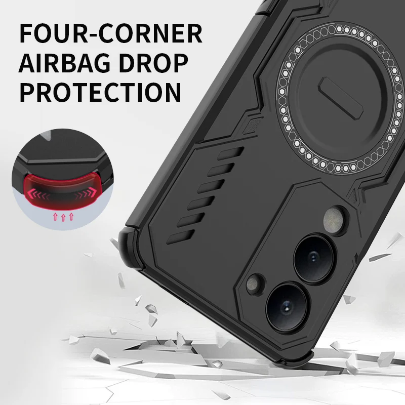 Rugged Armor Shockproof Phone Case with Heat Dissipation and Magnetic Cover