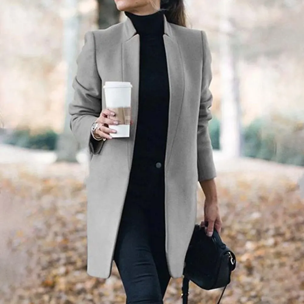 Wool Coat Women Casual Solid Color Long Sleeve Stand Collar Slim Long Jacket Plus Size 5XL Autumn Winter New Fashion Long Coat